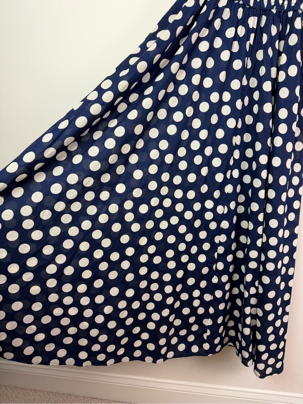 J. Crew Smocked Maxi Dress with Straps in Cotton Voile Navy Polka Dot Size S - Picture 8 of 13